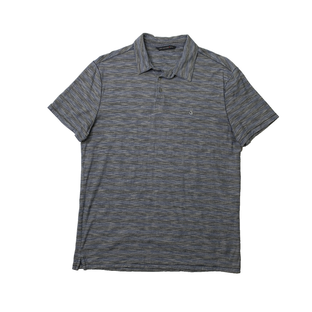John Varvatos Polo Shirt Mens Medium Gray Prussian Cotton Space Dye Short Sleeve
